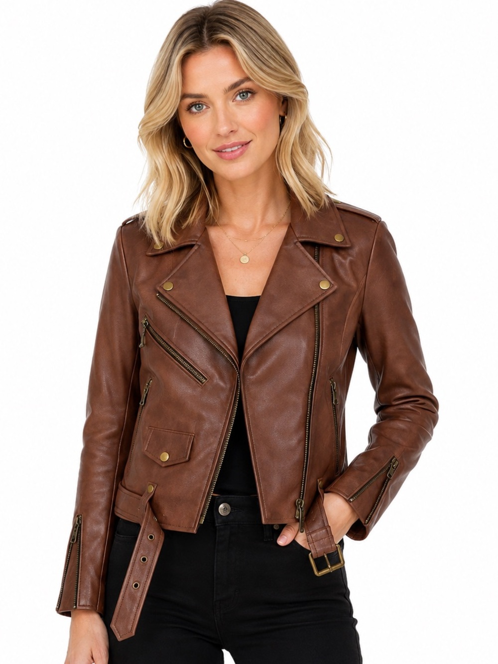 Straight To Hell Vegan Commando Brown Brass Moto Jacket